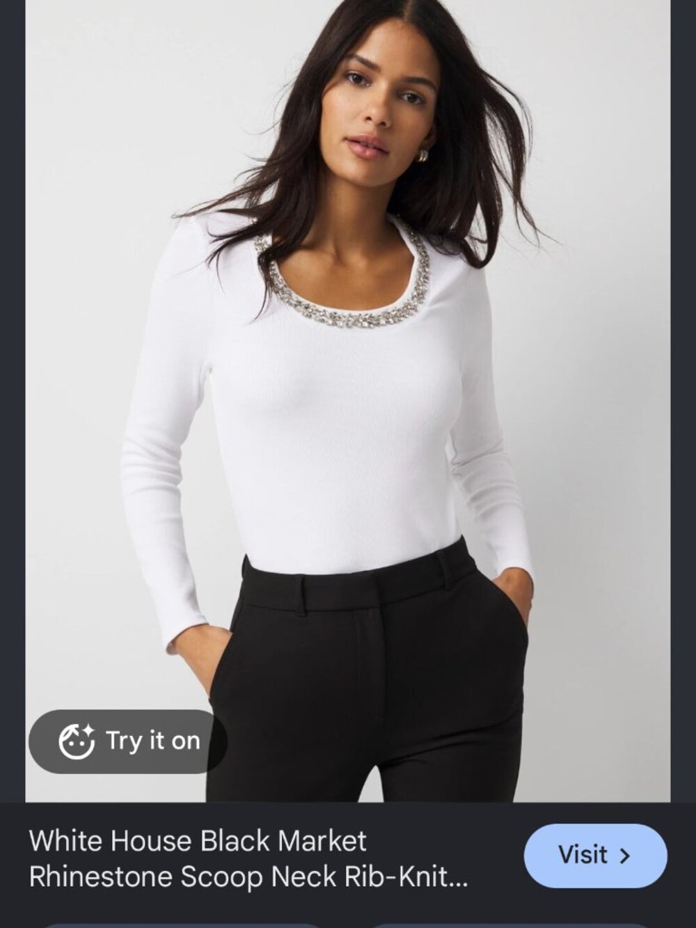nwt WHITE HOUSE BLACK MARKET rhinestone rib knit scoop neck top m